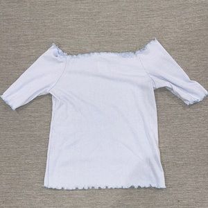 Caution to the wind baby blue off the shoulder cropped ribbed top Large